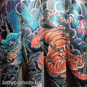 фото тату тигр и дракон 07.12.2018 №036 - tattoo tiger and dragon - tattoo-photo.ru